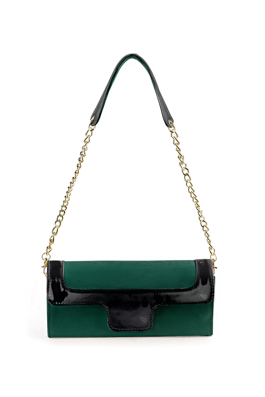 Emerald green and gloss black women's dress clutch, for weddings, ceremonies, cocktails and parties. Top view - Florence KOOIJMAN